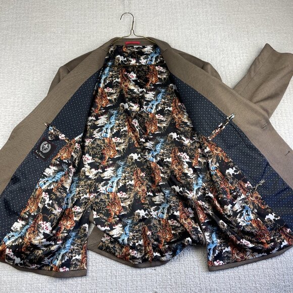 Au Noir Jacket Sports Coat Casual Blazer Trippy Tiger AOP 2 Button Brown 46R - Picture 10 of 16